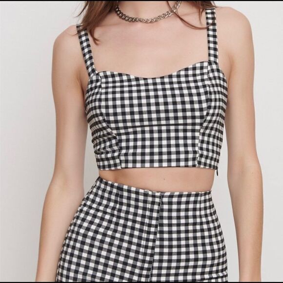 Dynamite-gingham Black & White Crop Tank Top (Size:Small) - Picture 1 of 12